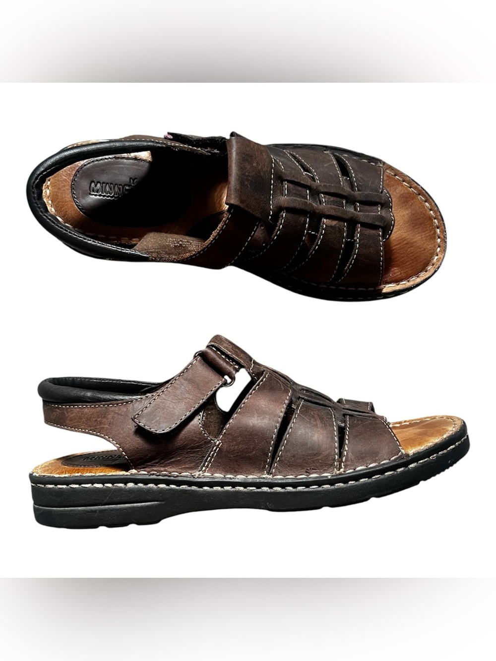 Minnetonka Dark Brown Leather Fisherman Sandals for Women or can be worn unisex